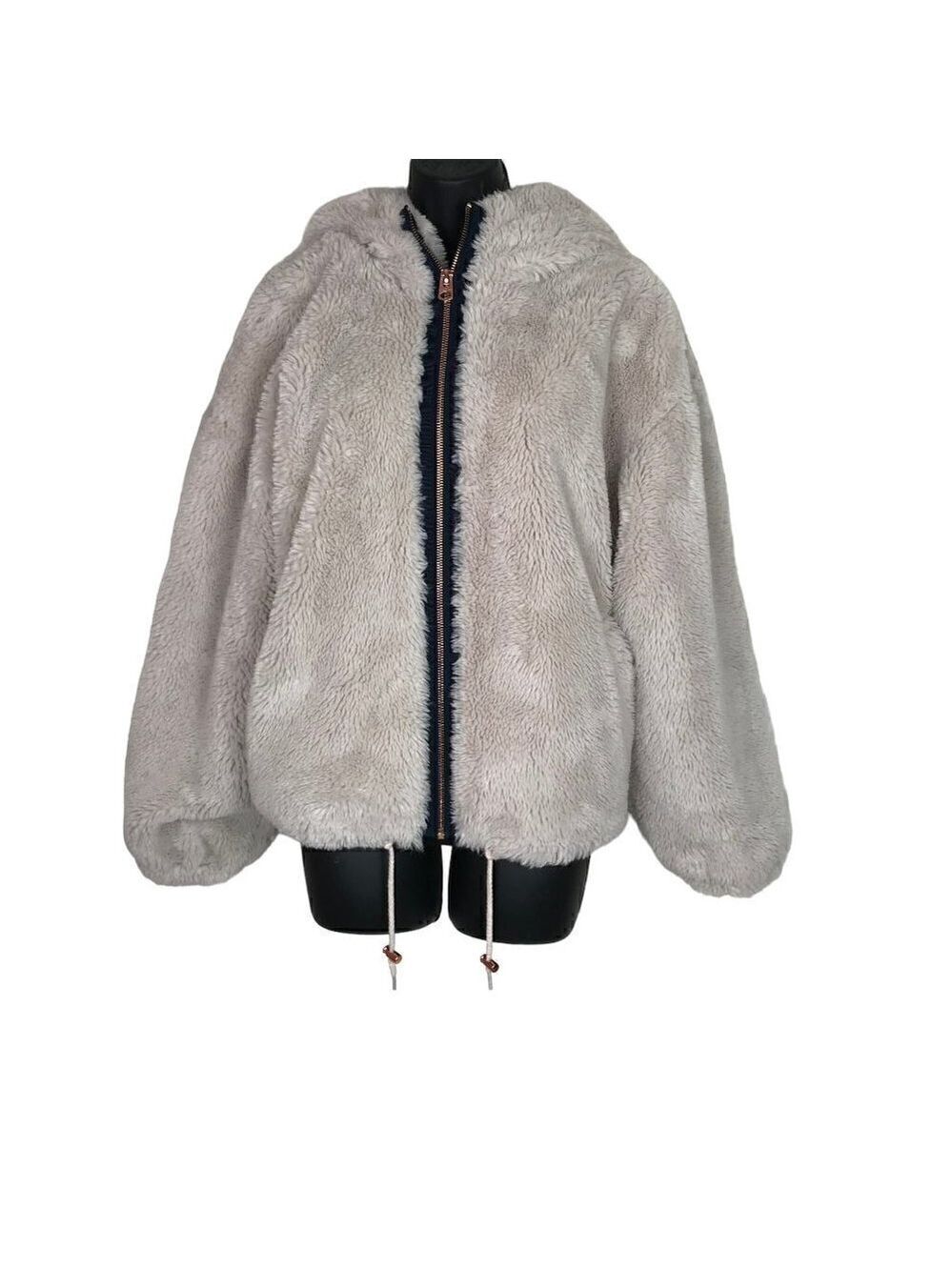 LUCKY Brand Zip Up Faux Fluffy Hooded Teddy Jacket Coat Size L